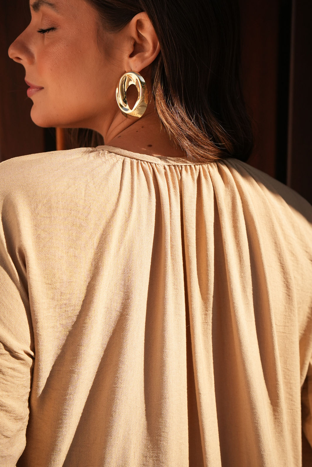 Vestido Norah - Bege Tecido Viscose e Poliamida Vestido Norah - Bege Tecido Viscose e Poliamida