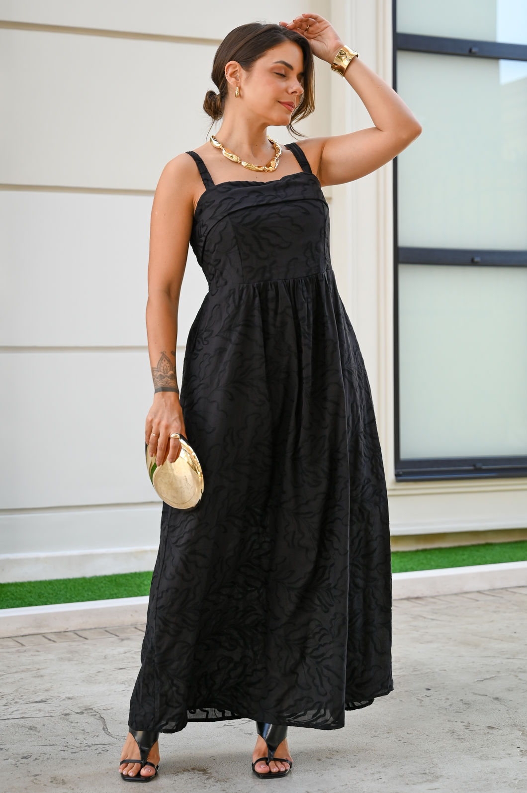 Vestido Tulum Tecido Bordado - Preto