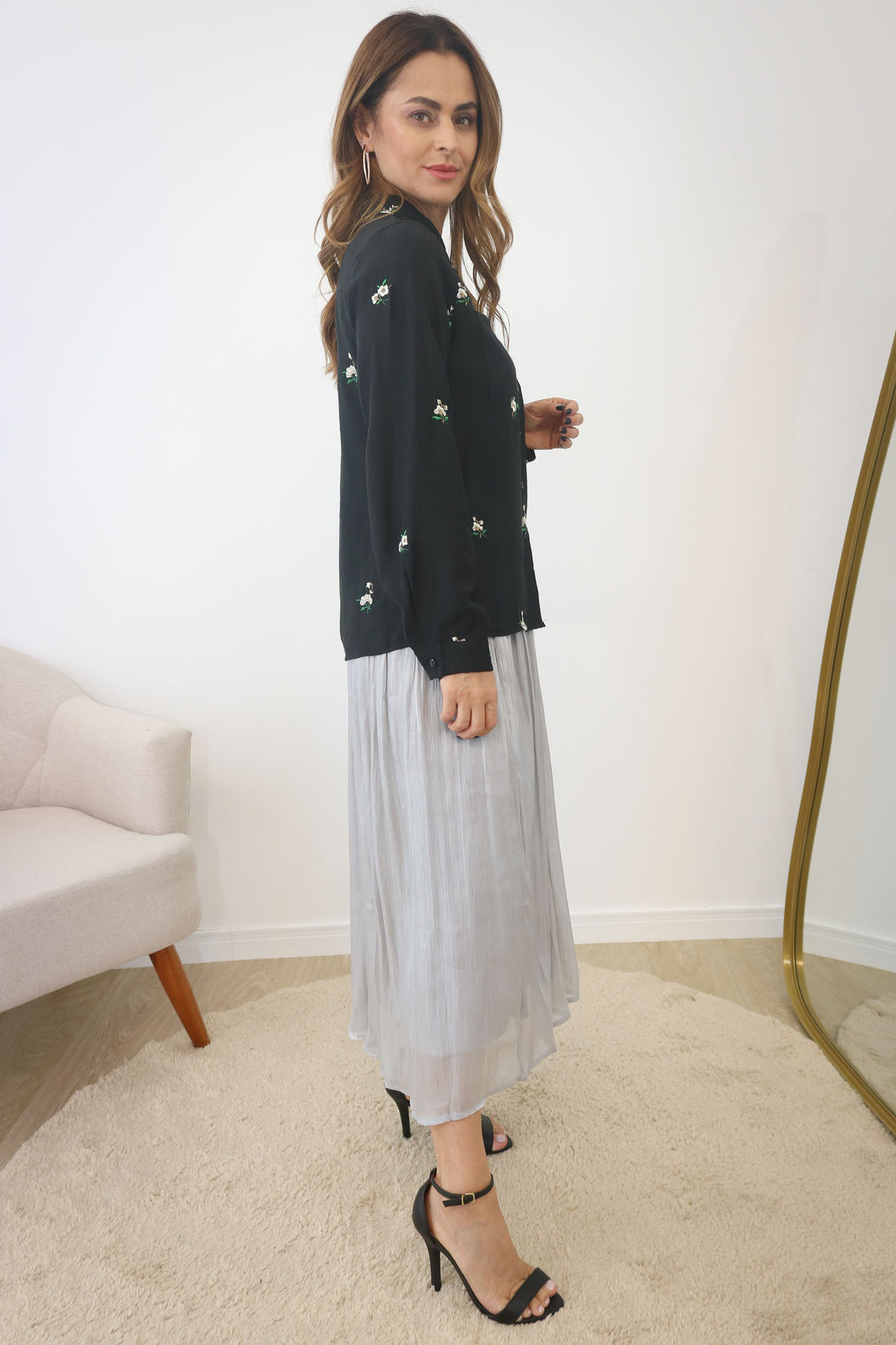 Camisa Bordada Tecido Plano  - Preto