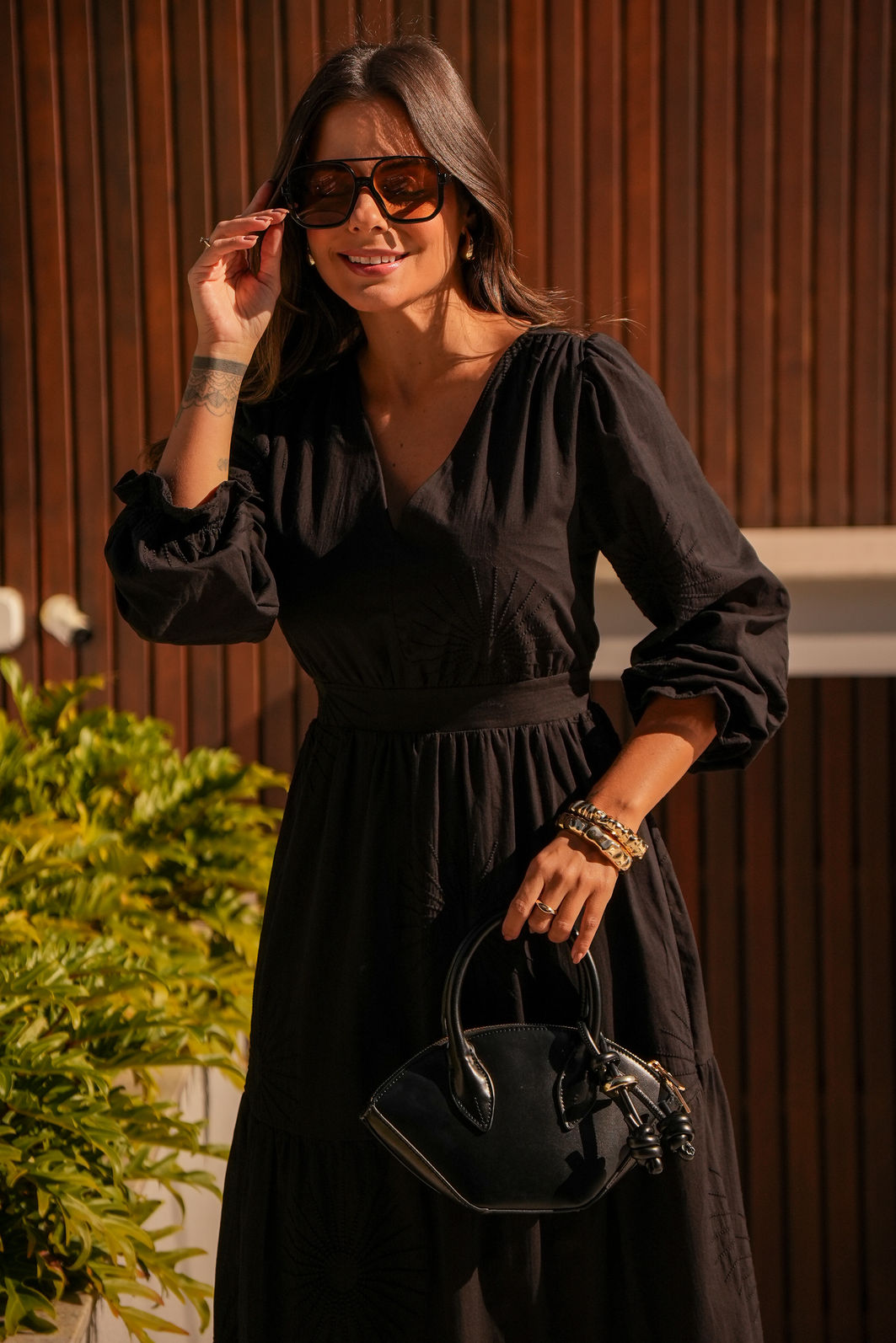 Vestido Lyra - Preto Bordado de Algodão