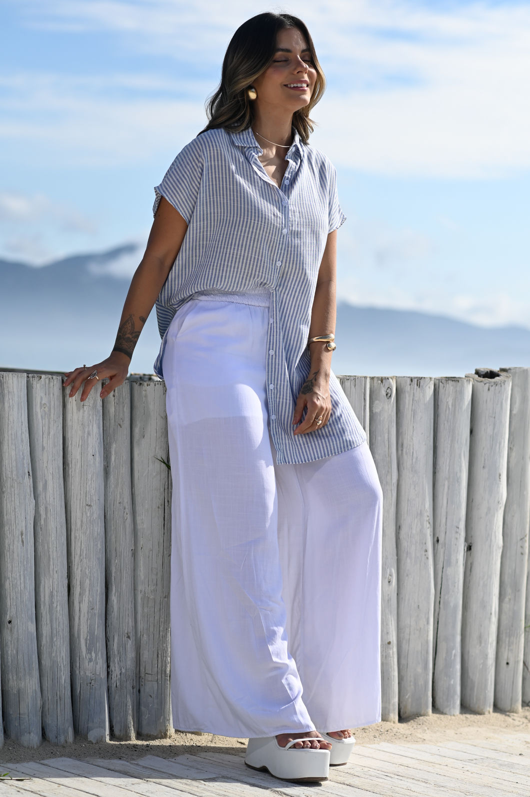 Camisa Lola - Listras Azul e Branco Camisa Lola - Listras Azul e Branco