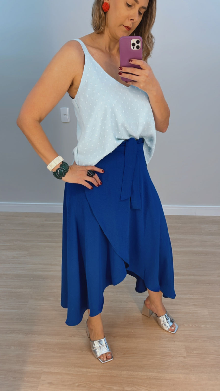 Blusa Tarcila - Azul Claro - Crepe Poá Blusa Tarcila - Azul Claro - Crepe Poá