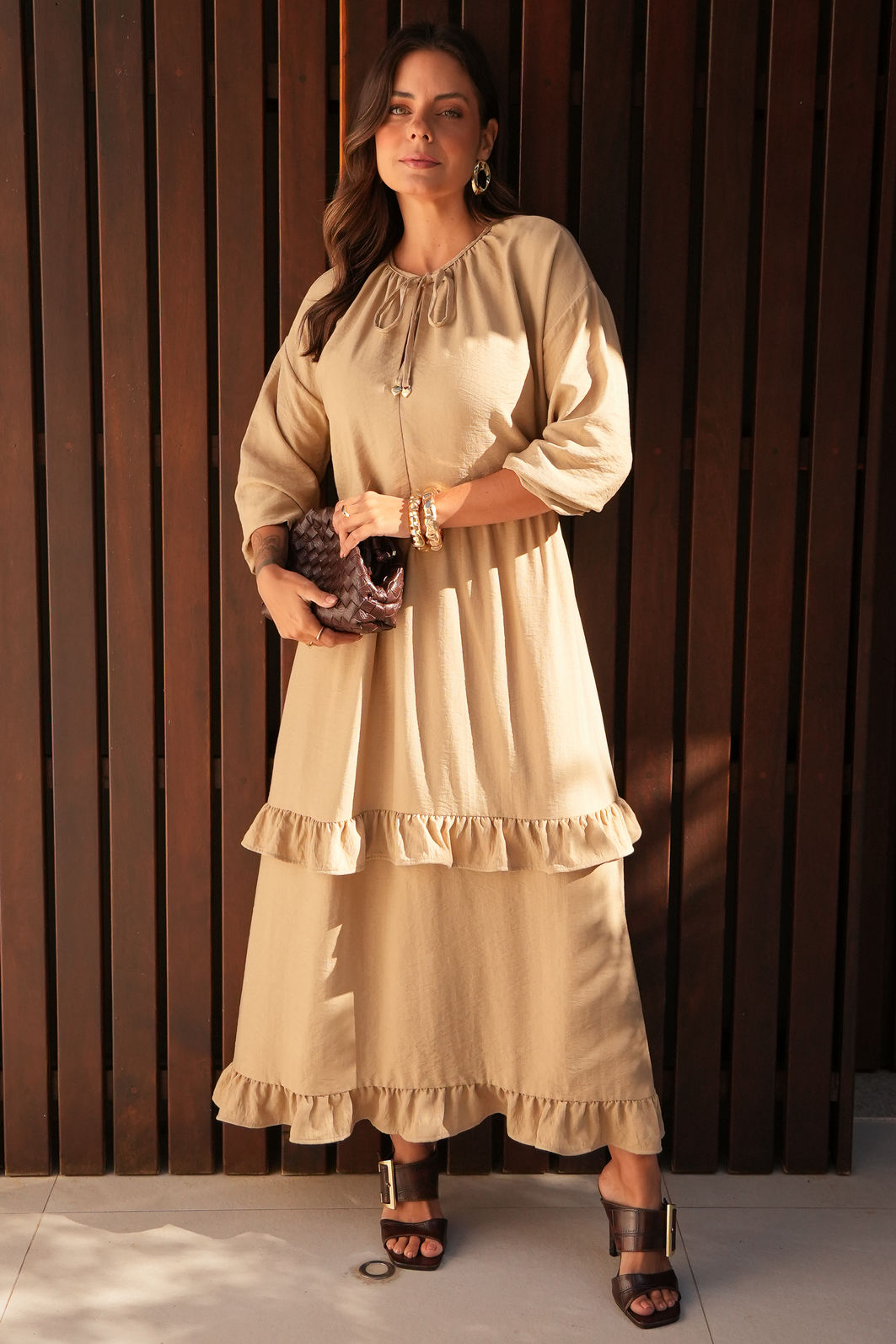 Vestido Norah - Bege Tecido Viscose e Poliamida Vestido Norah - Bege Tecido Viscose e Poliamida