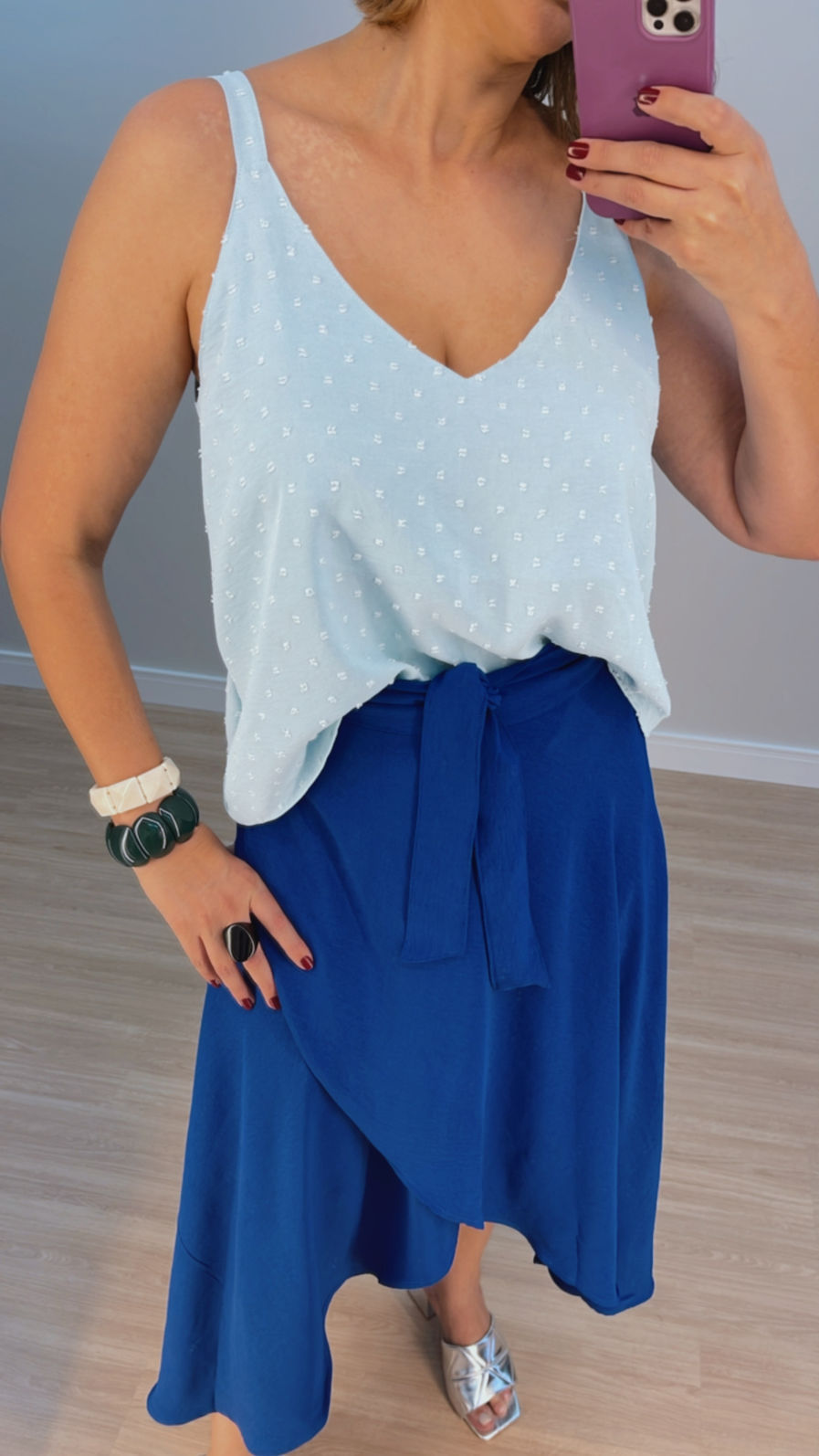 Blusa Tarcila - Azul Claro - Crepe Poá Blusa Tarcila - Azul Claro - Crepe Poá