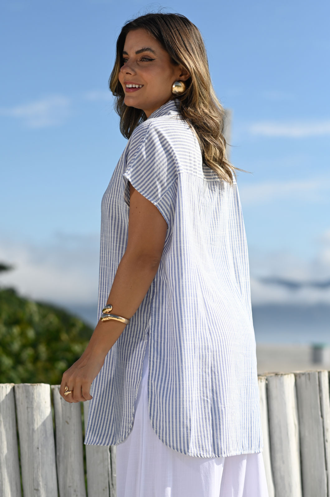 Camisa Lola - Listras Azul e Branco Camisa Lola - Listras Azul e Branco