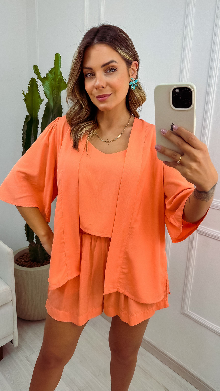 Kimono Aurora de Tecido de Viscose - Salmão Kimono Aurora de Tecido de Viscose - Salmão