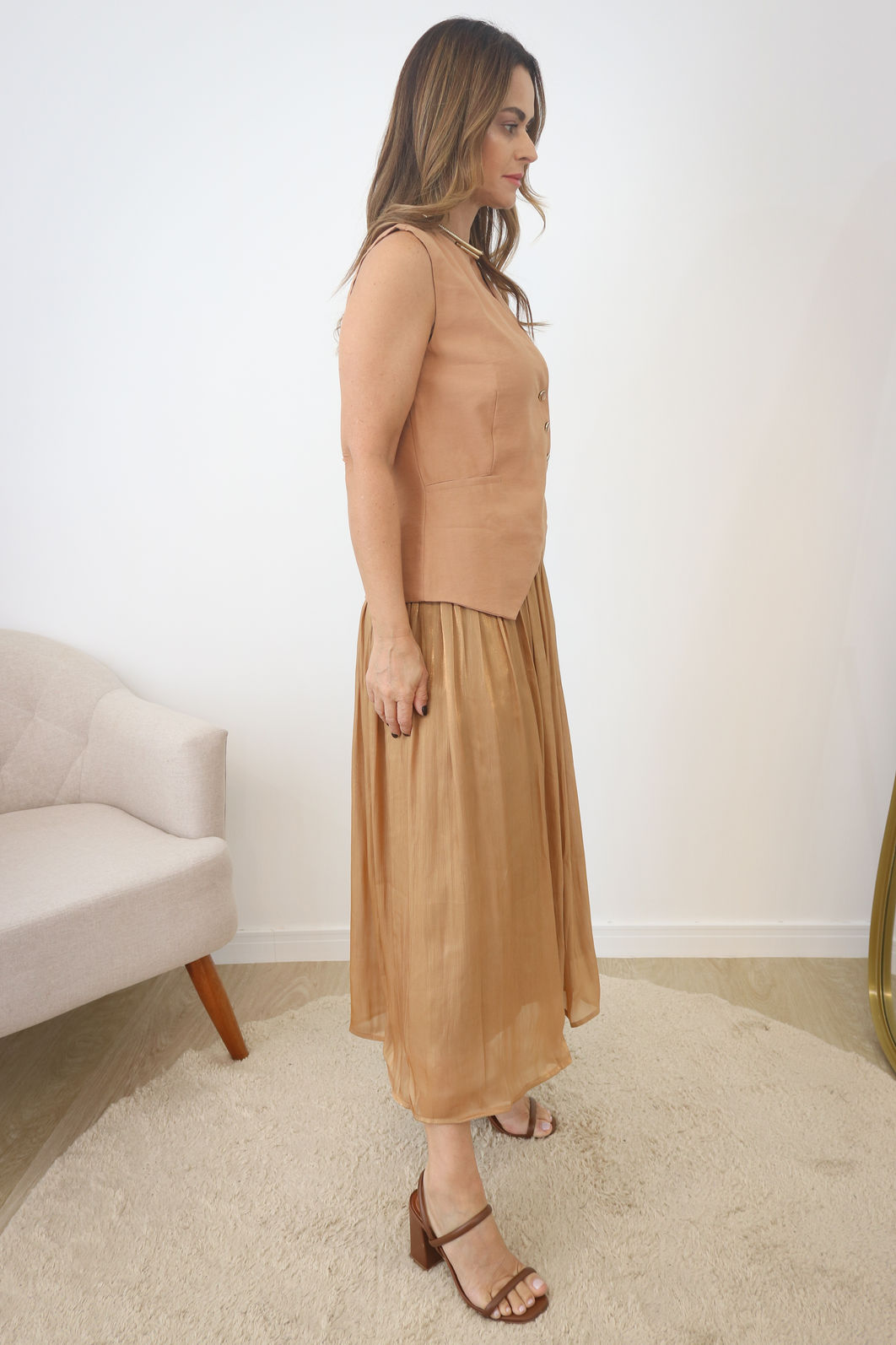 Colete Alfaiataria Transpassado Tecido Sarjado - Bege Areia