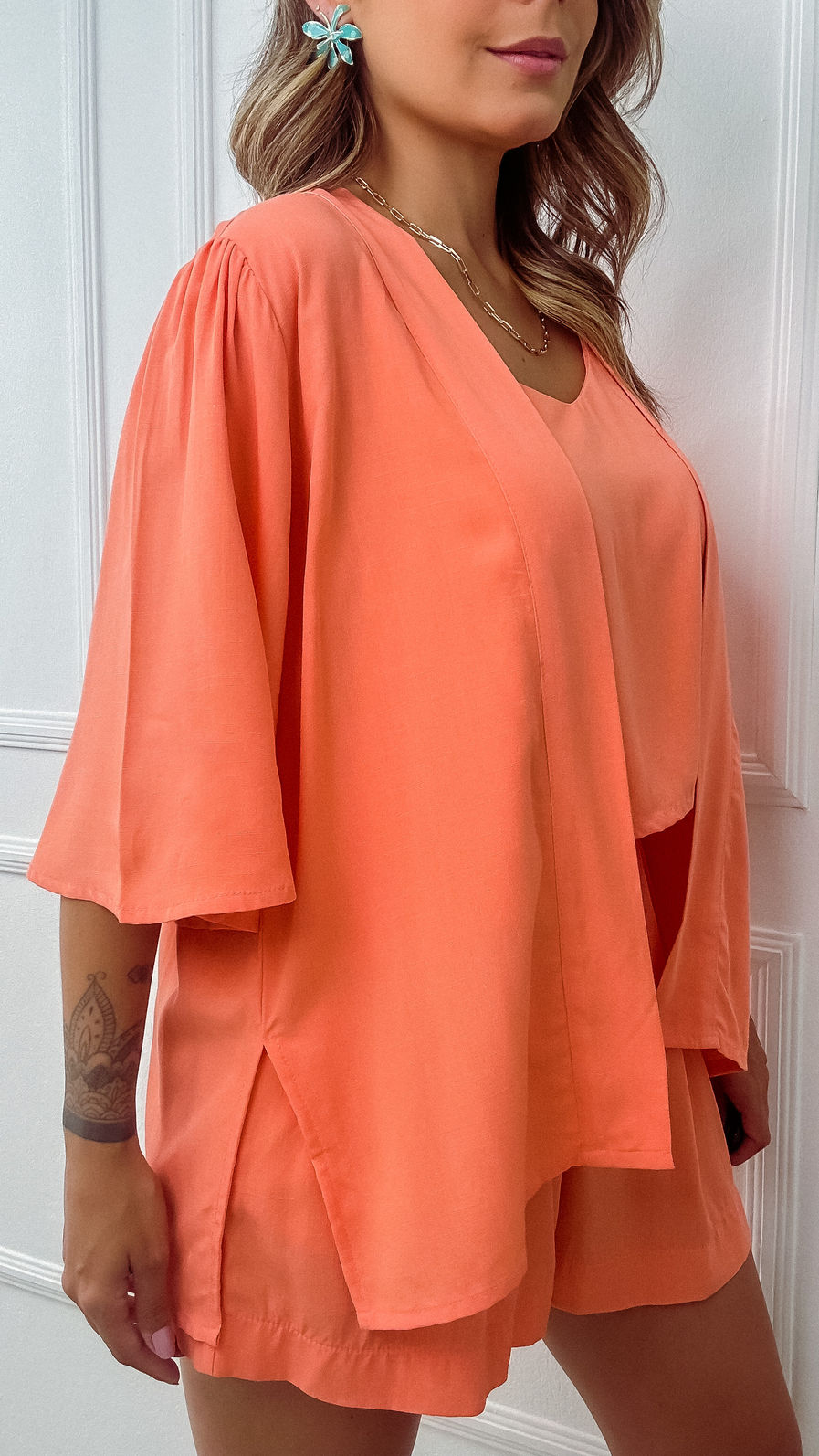 Kimono Aurora de Tecido de Viscose - Salmão Kimono Aurora de Tecido de Viscose - Salmão