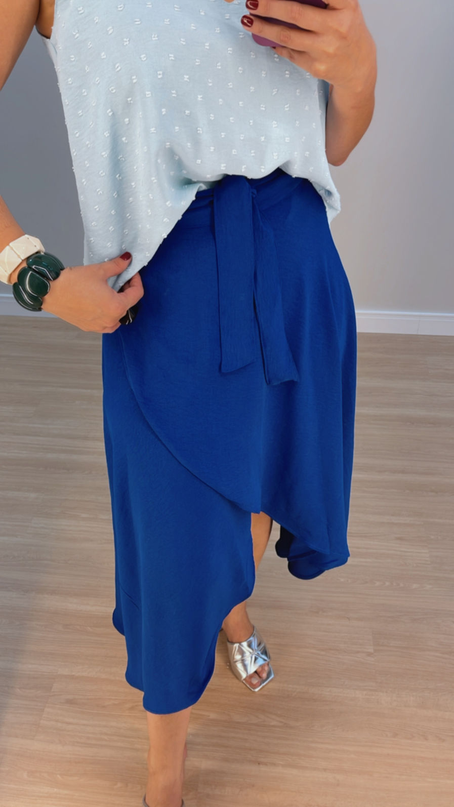 Blusa Tarcila - Azul Claro - Crepe Poá Blusa Tarcila - Azul Claro - Crepe Poá