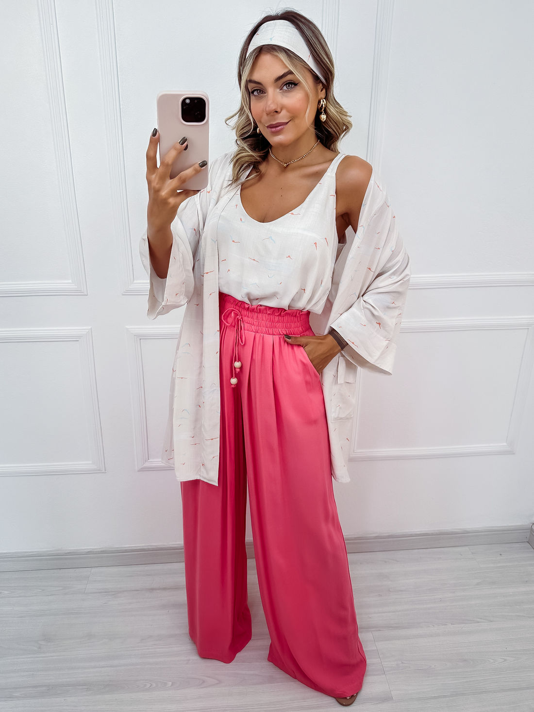 Calça Pantalona Valentina com bolsos - Coral