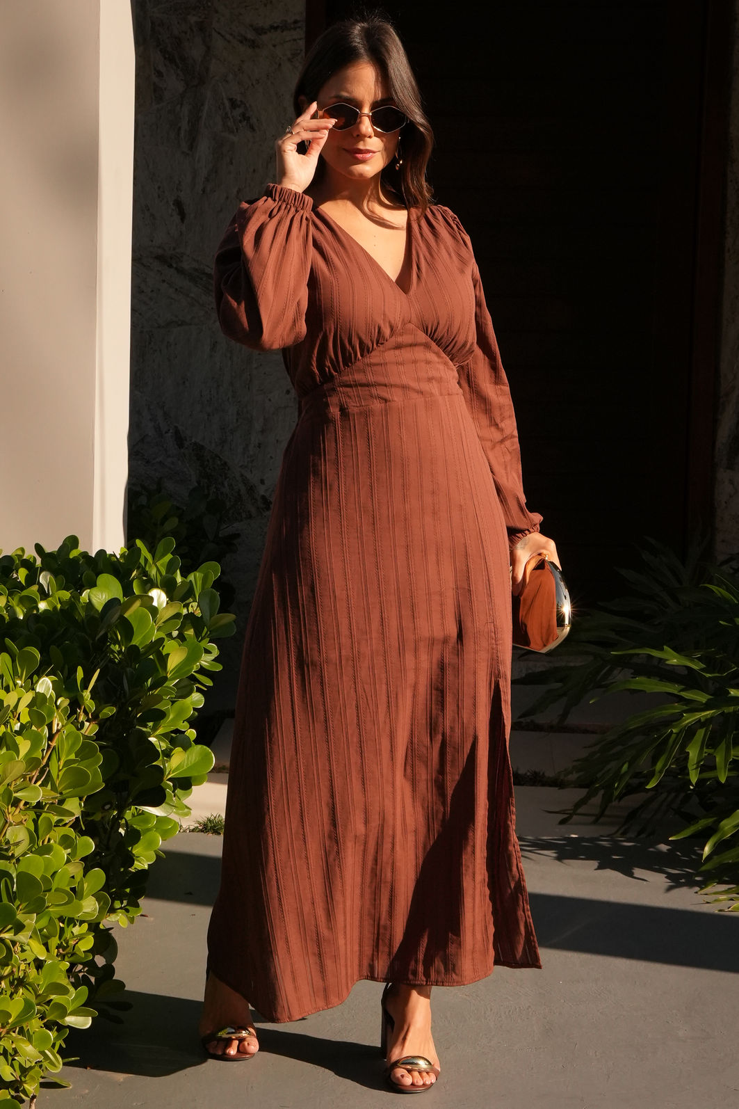 Vestido Malu - Marrom Bordado de Algodão