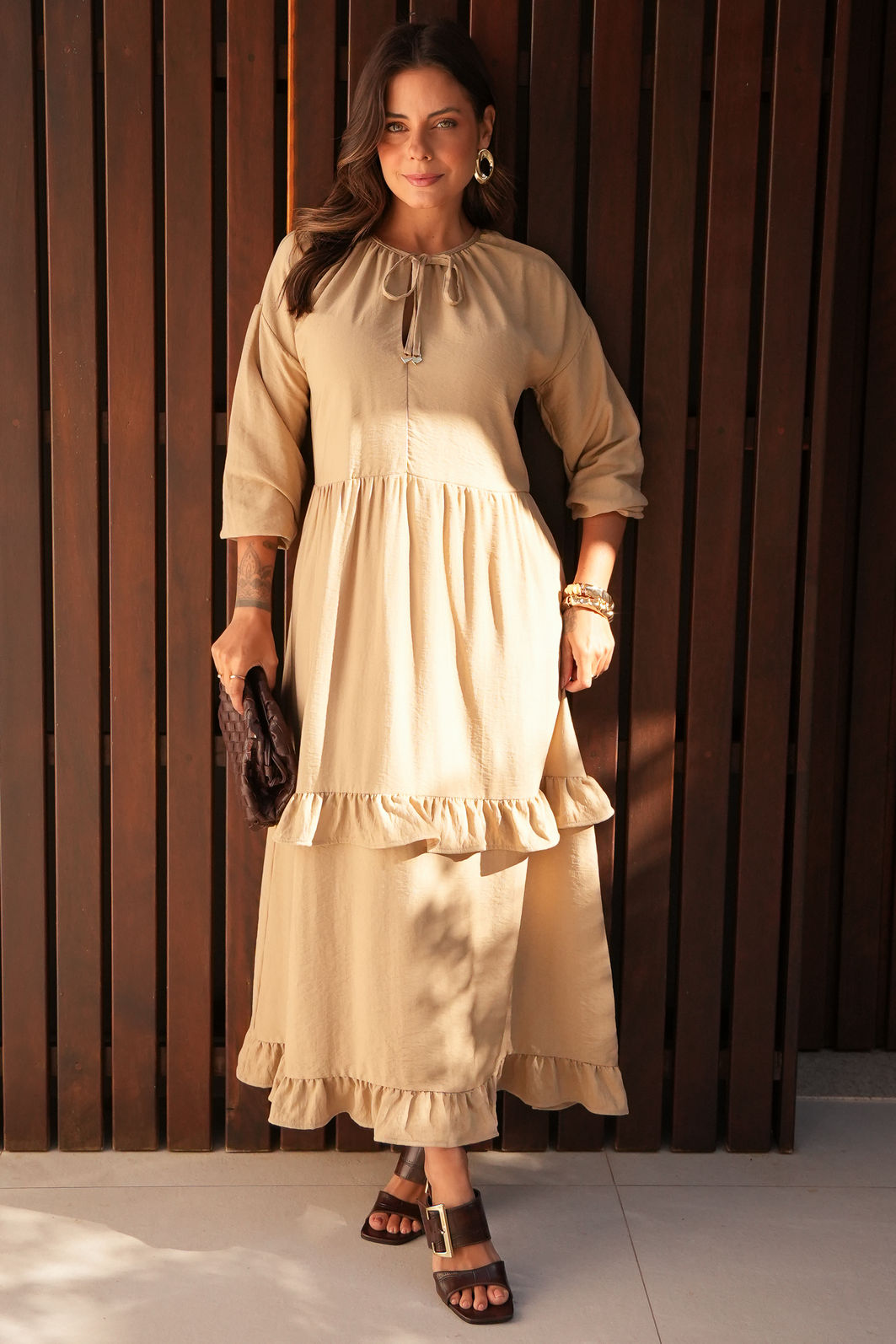 Vestido Norah - Bege Tecido Viscose e Poliamida Vestido Norah - Bege Tecido Viscose e Poliamida
