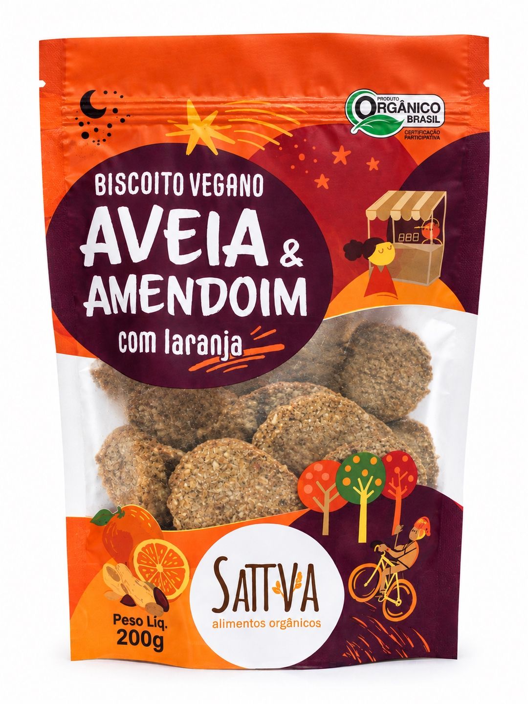 Biscoito Vegano de Aveia e Amendoim c/ Laranja Orgânico