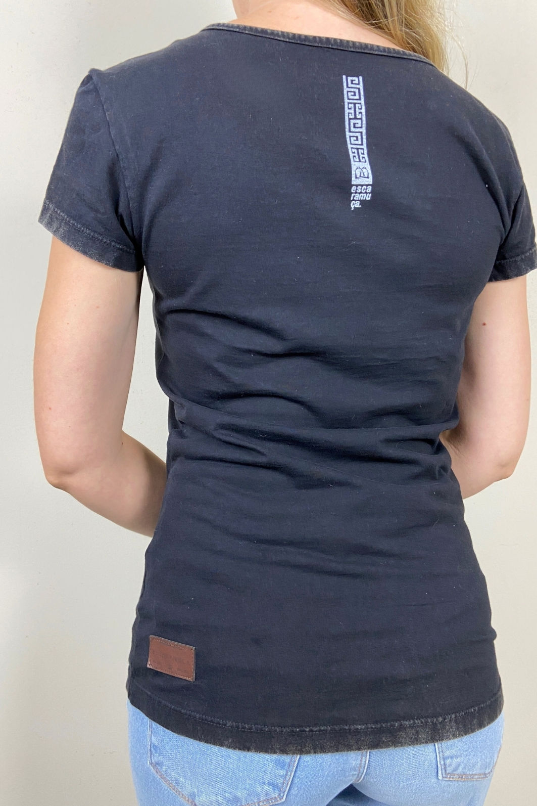 CAMISETA FEMININA MARMORIZADA MANGALARGA PRETA - 1F148 CAMISETA FEMININA MARMORIZADA MANGALARGA PRETA - 1F148