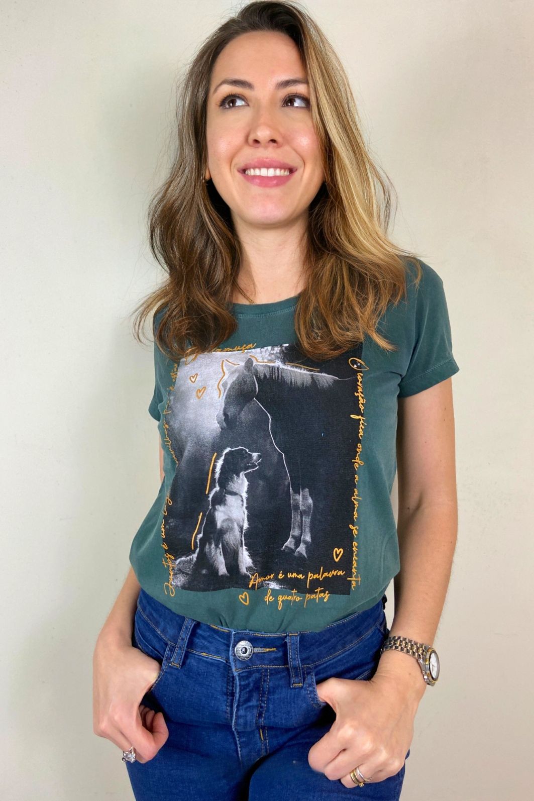 CAMISETA FEMININA JUNTOS VERDE - 1F187 CAMISETA FEMININA JUNTOS VERDE - 1F187