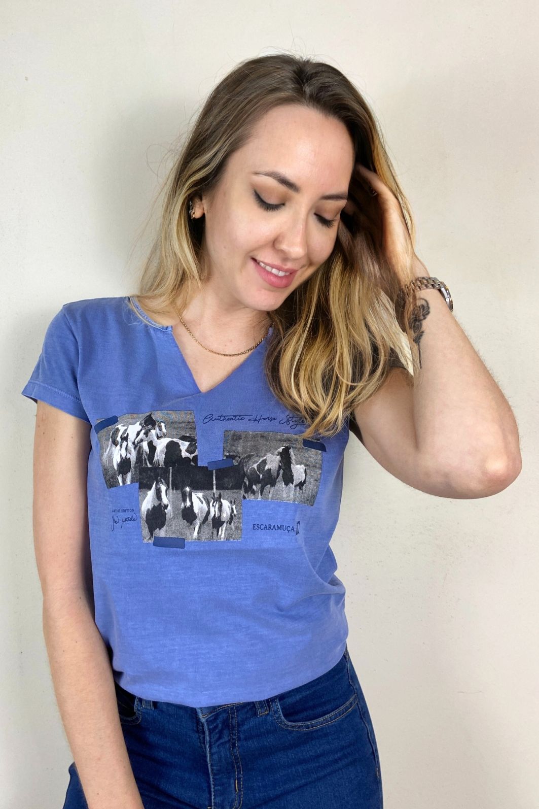 CAMISETA FEMININA FAMILY STONE AZUL - 1F164 CAMISETA FEMININA FAMILY STONE AZUL - 1F164