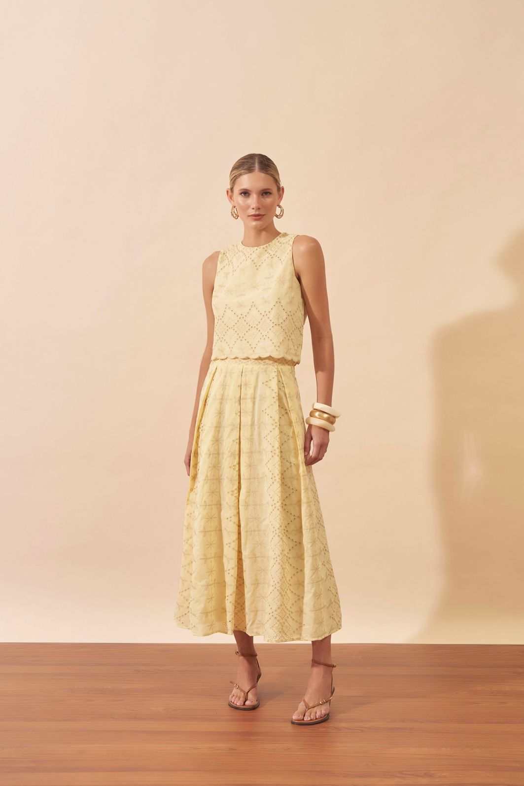 Saia Midi em Algodão Bordado-Milalai Saia Midi em Algodão Bordado-Milalai