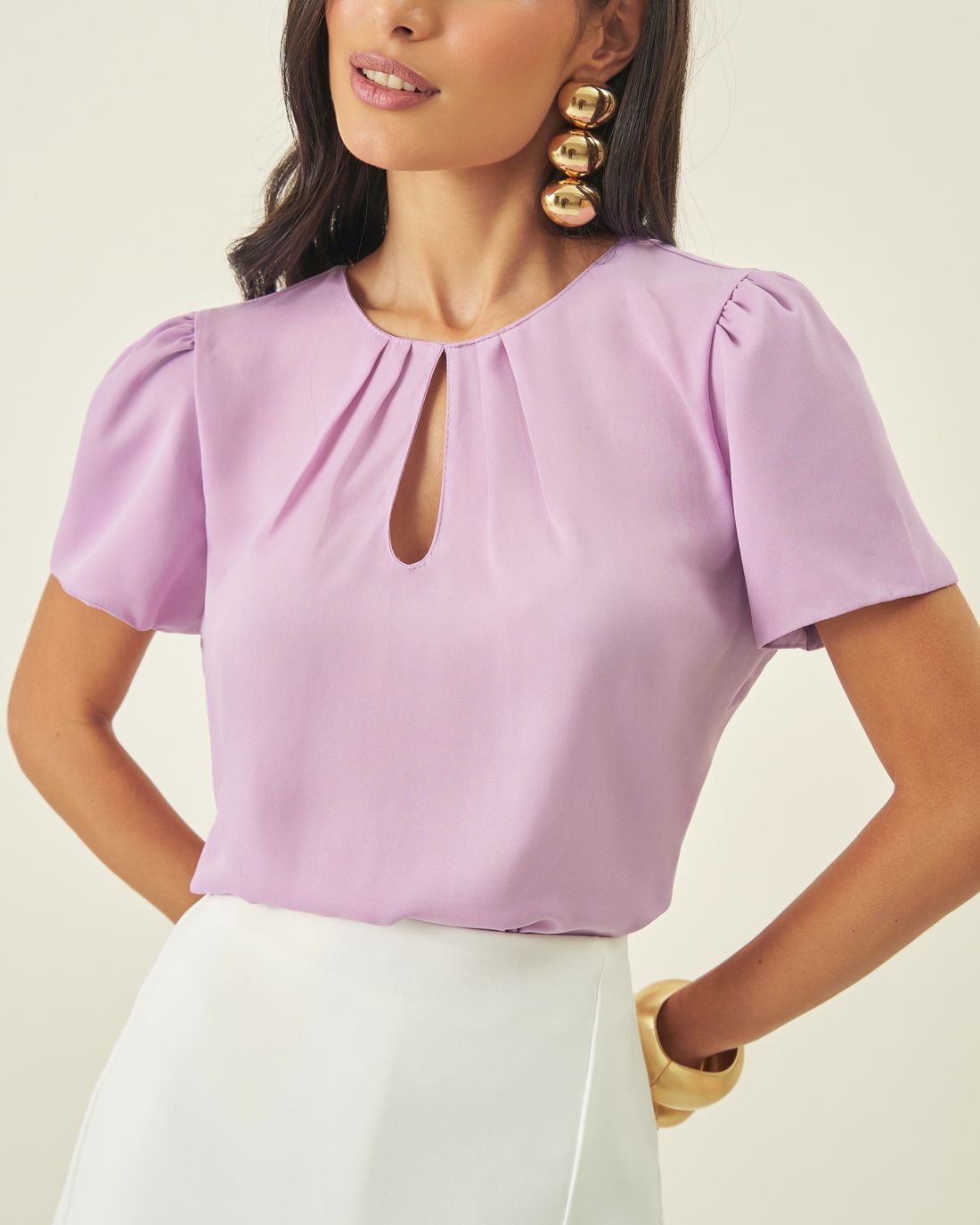 Blusa Crepe Decote Gota Pregas - Milalai Blusa Crepe Decote Gota Pregas - Milalai