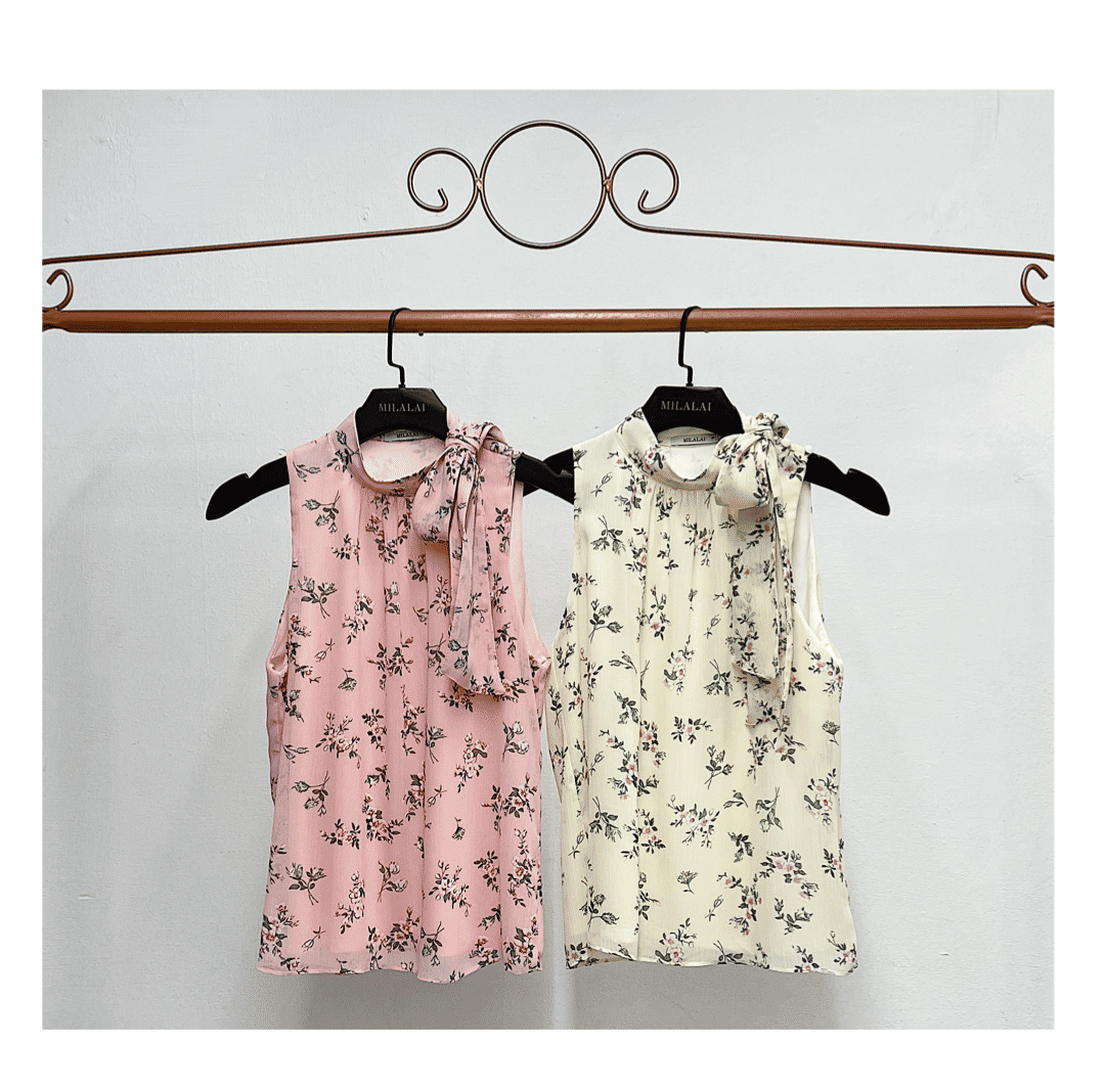 Regata Feminina Chiffon Estampa Floral com Laço - Milalai Regata Feminina Chiffon Estampa Floral com Laço - Milalai