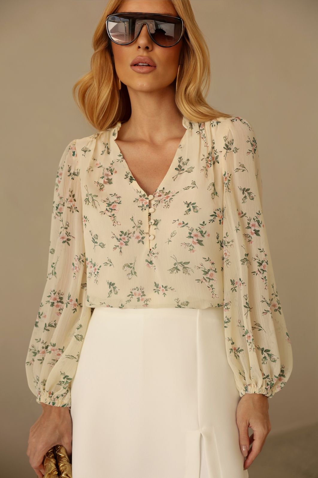 Blusa Feminina Chiffon Estampa Floral Manga Longa - Milalai Blusa Feminina Chiffon Estampa Floral Manga Longa - Milalai
