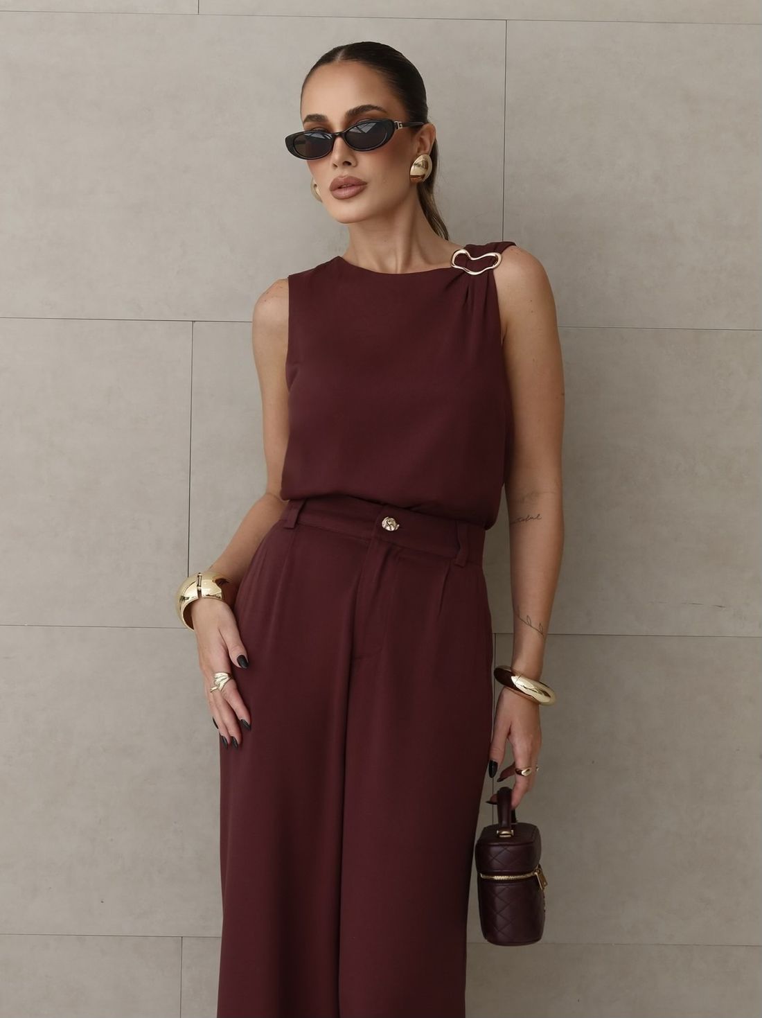 Calça Pantalona Viscose Sarja Botão Orgânico - Milalai