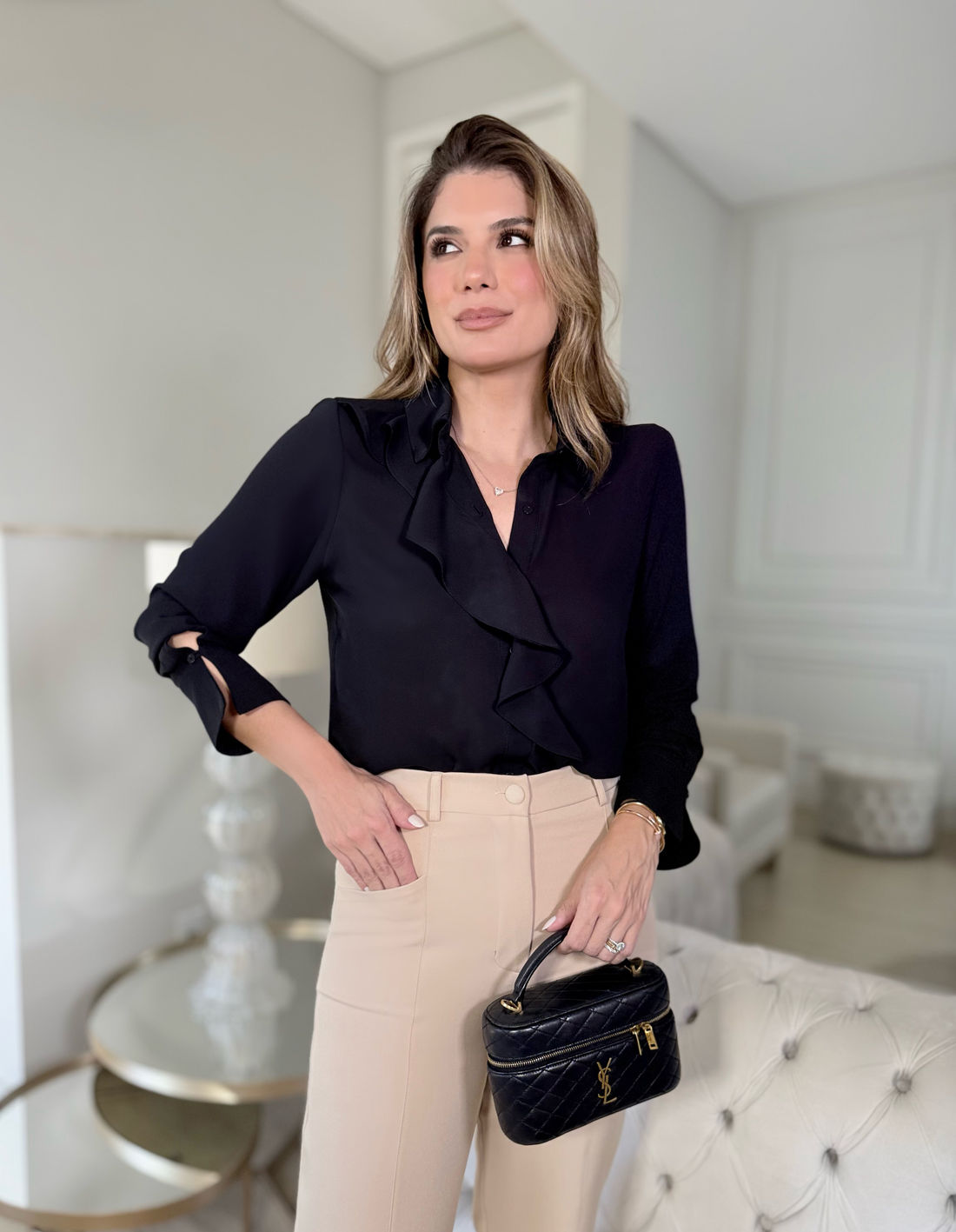 Calça Wide Leg Com Recorte Bolso - Doce Flor