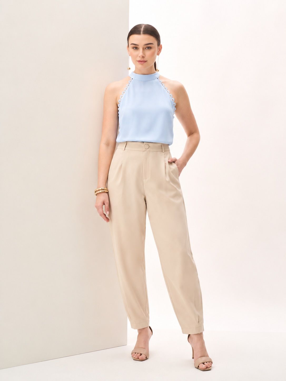 Regata Crepe Decote Halter Renda - Milalai Regata Crepe Decote Halter Renda - Milalai