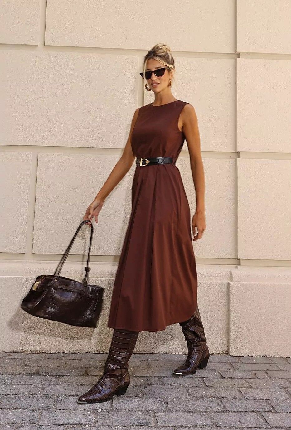 Vestido Tricoline Midi Cinto Vestido Tricoline Midi Cinto