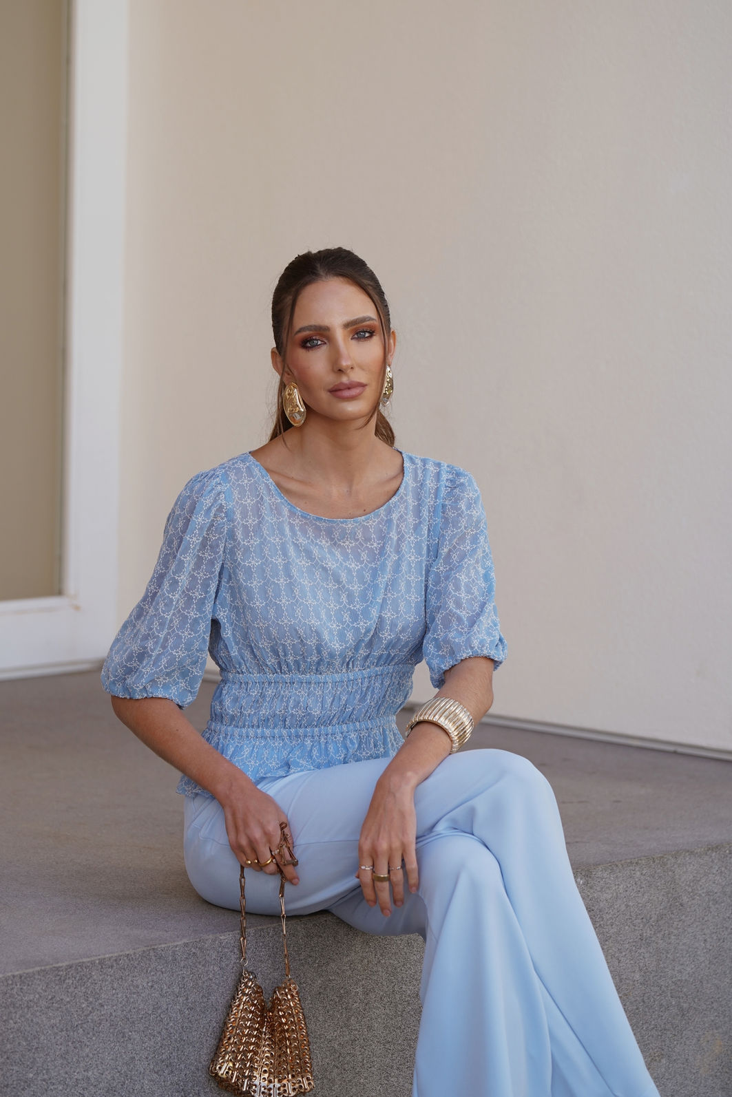 Blusa Em Chiffon Bordado - Doce Flor Blusa Em Chiffon Bordado - Doce Flor