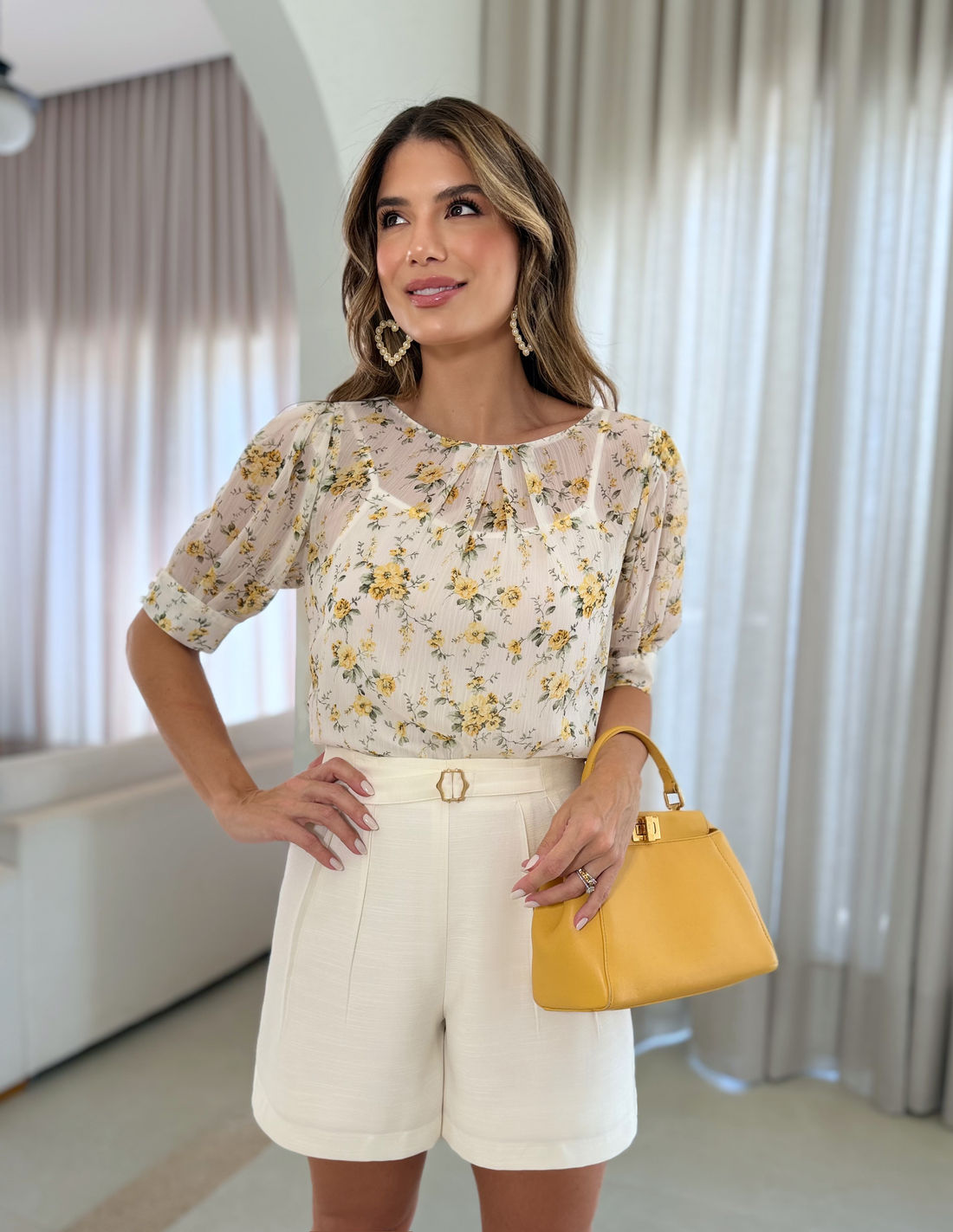 Blusa Floral Manga Pregas- Doce Flor