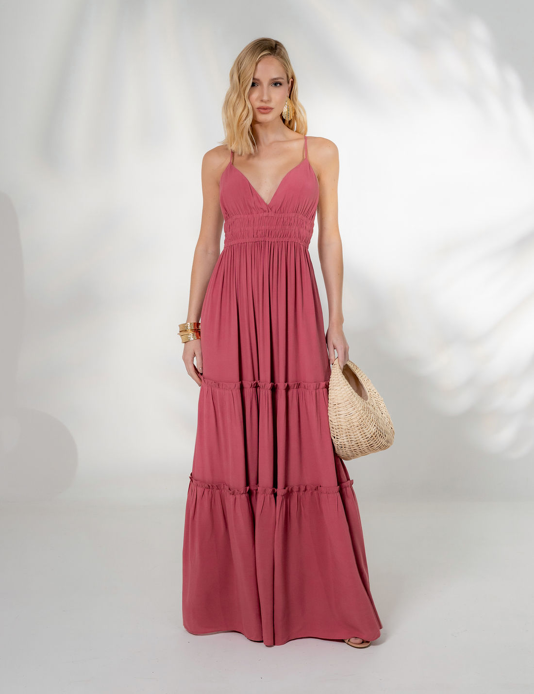 Vestido Longo Viscose Franzido - Unique Chic Vestido Longo Viscose Franzido - Unique Chic