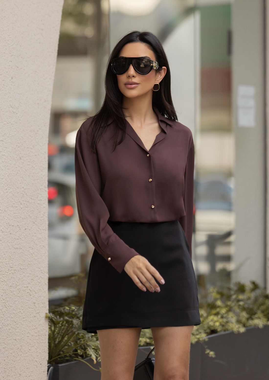 Camisa Gola Crepe Botão Orgânico - Milalai