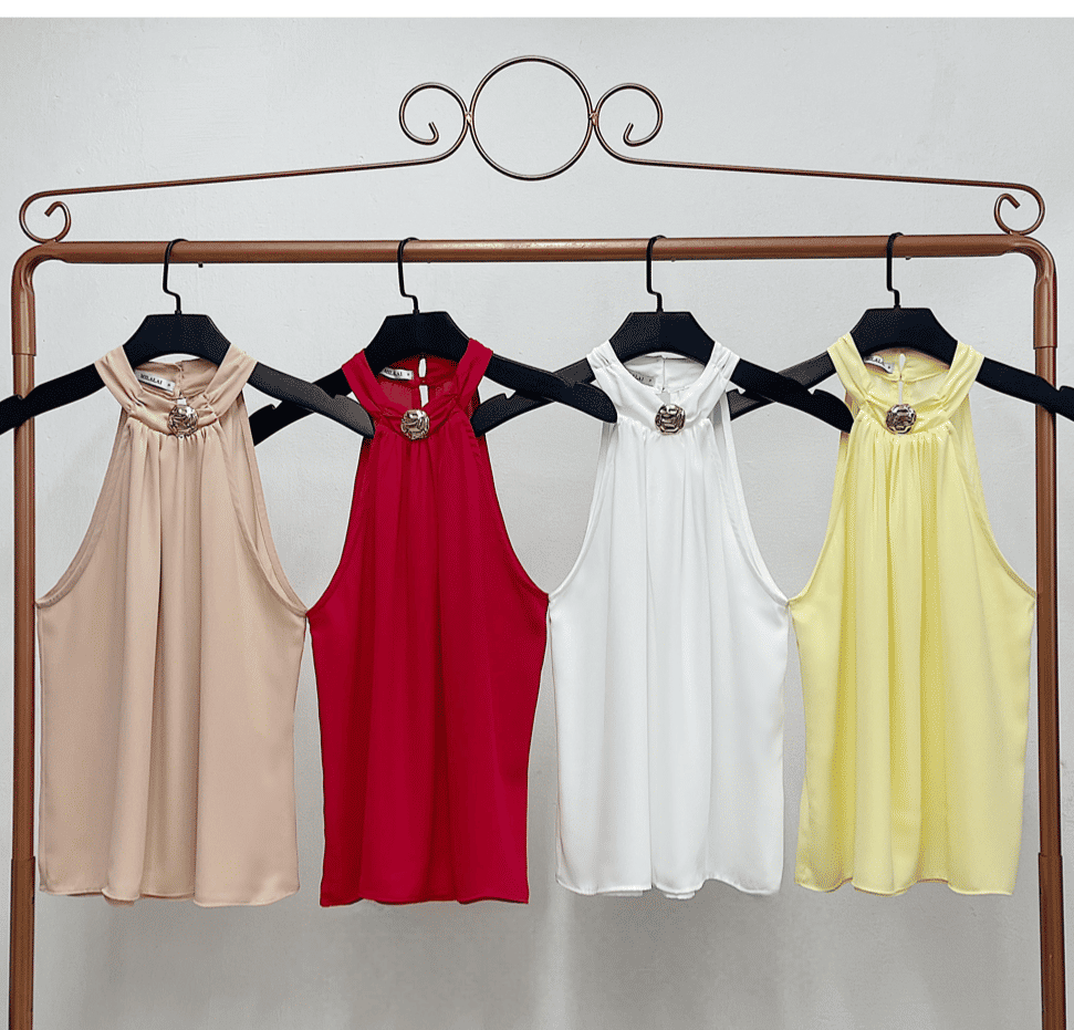 Regata Crepe Com Fivela Exclusiva Gola - Milalai Regata Crepe Com Fivela Exclusiva Gola - Milalai