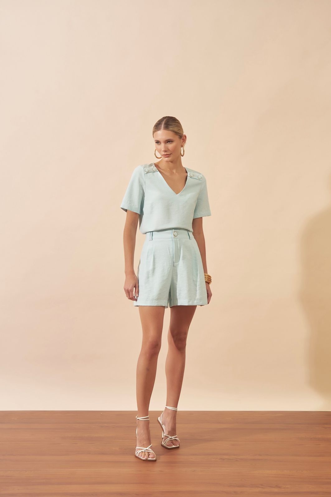 Short Twill Pregas Botão Forrado - Milalai Short Twill Pregas Botão Forrado - Milalai