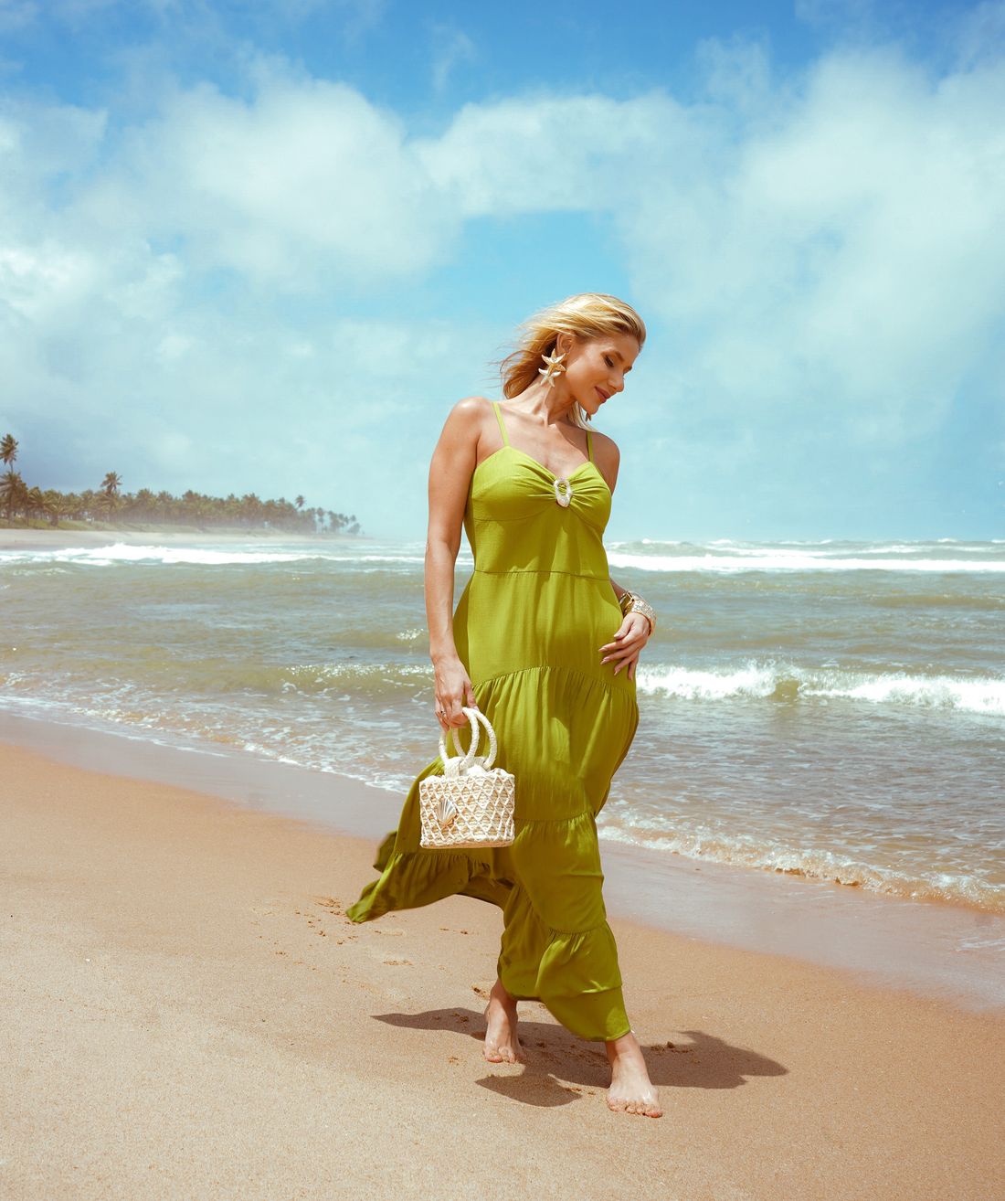 Vestido Longo Franzido Aviamento Orgânico - Donna Ritz Vestido Longo Franzido Aviamento Orgânico - Donna Ritz