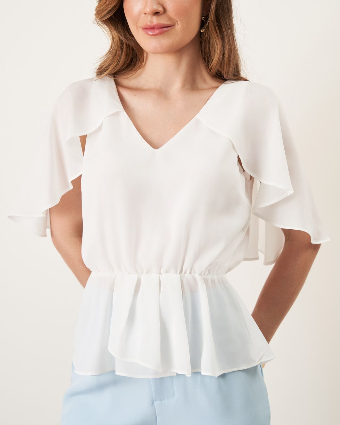Blusa Crepe Capa Com Pregas - Milalai Blusa Crepe Capa Com Pregas - Milalai