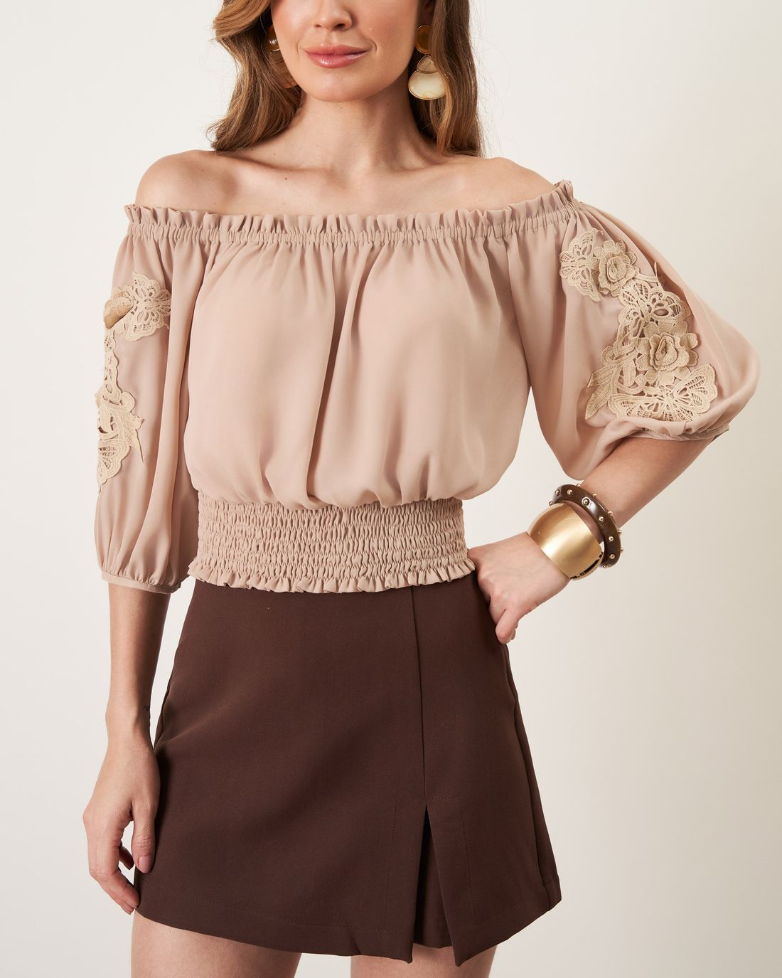 Blusa Ombro a Ombro Manga Renda - Milalai Blusa Ombro a Ombro Manga Renda - Milalai
