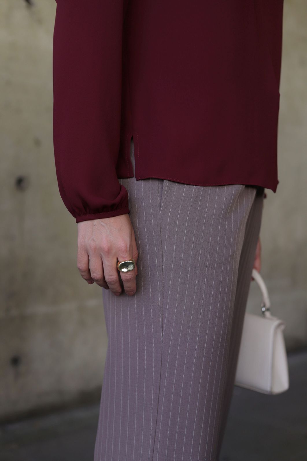 Calça Pantalona Risca De Giz Bolsos - Doce Flor