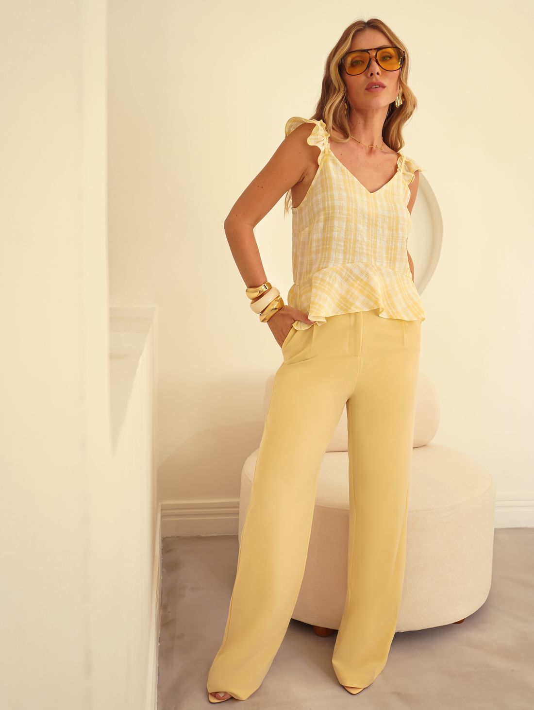 Regata Alça Babado Xadrez - Donna Ritz Regata Alça Babado Xadrez - Donna Ritz