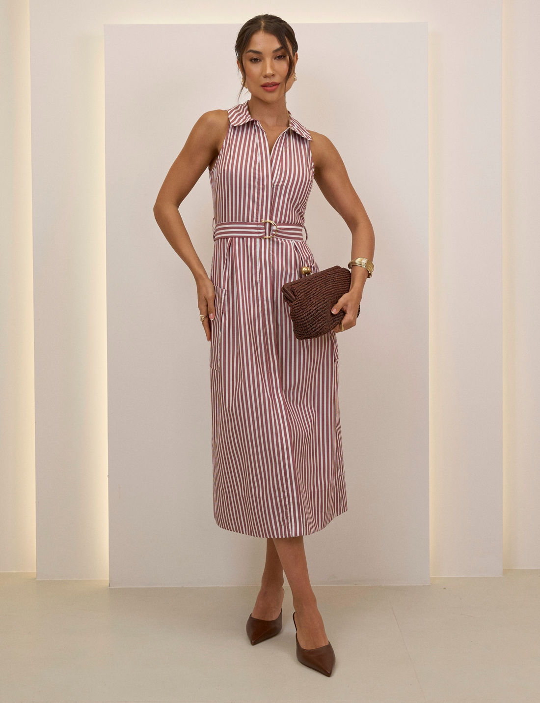 Vestido Meggie Tricoline Listrado - Unique Chic Vestido Meggie Tricoline Listrado - Unique Chic