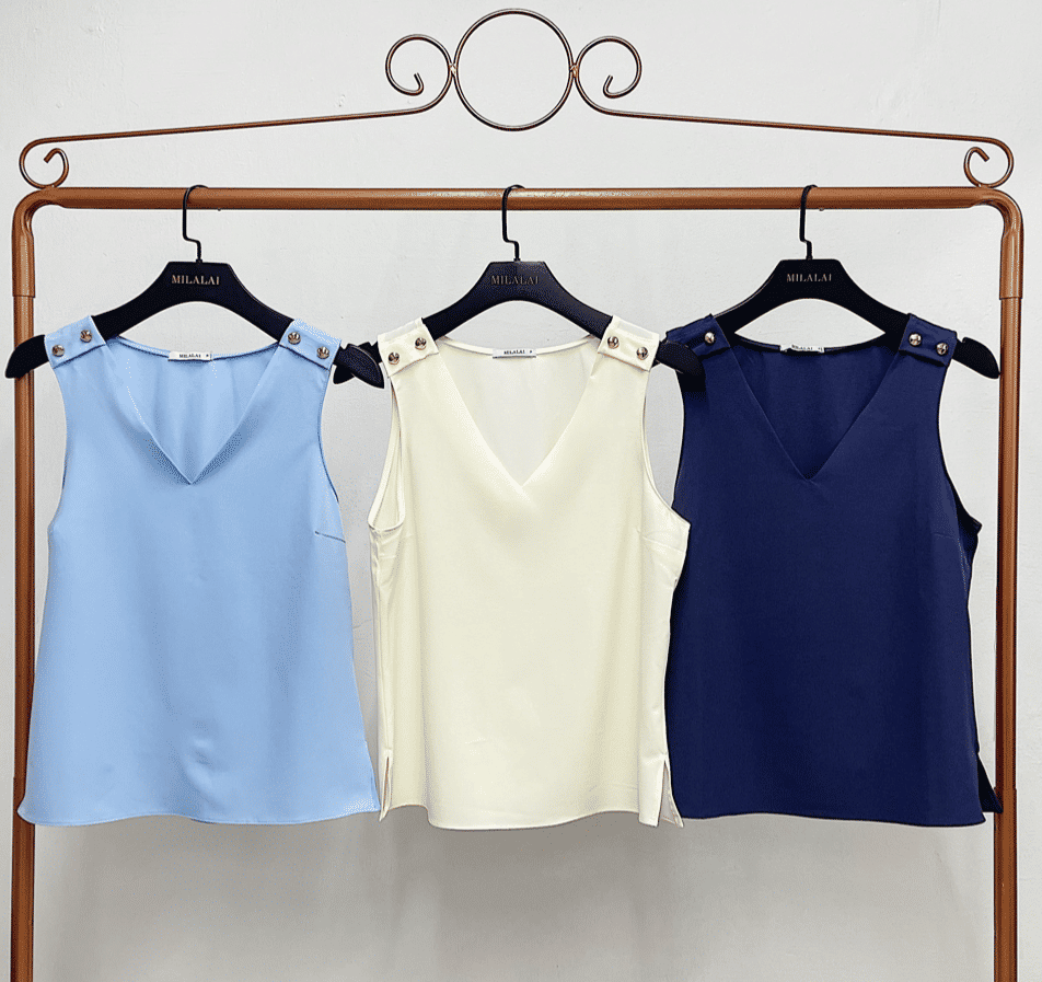 Regata Crepe Botão Exclusivo Ombros - Milalai Regata Crepe Botão Exclusivo Ombros - Milalai