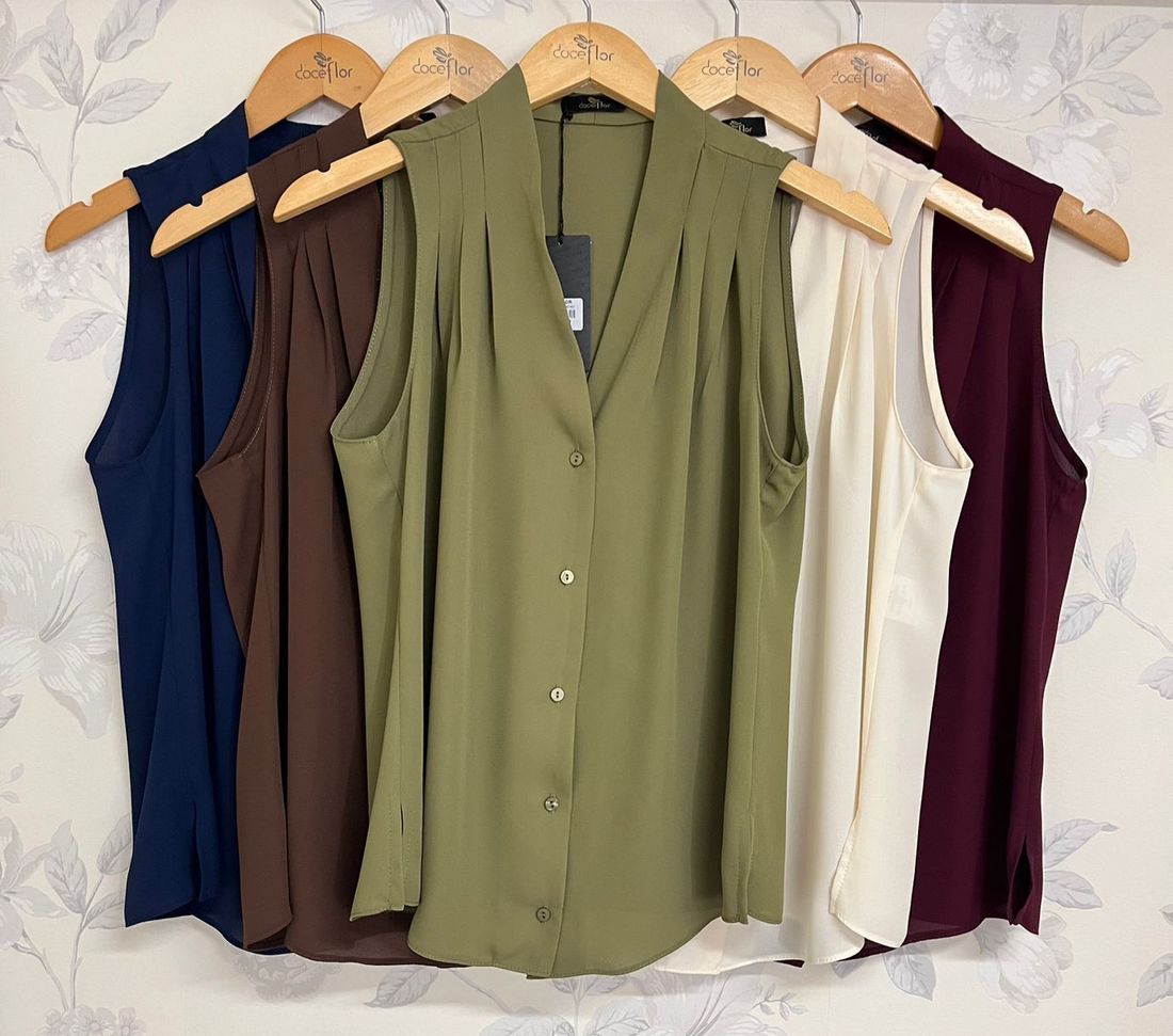 Camisa Regata Crepe com Pregas - Doce Flor