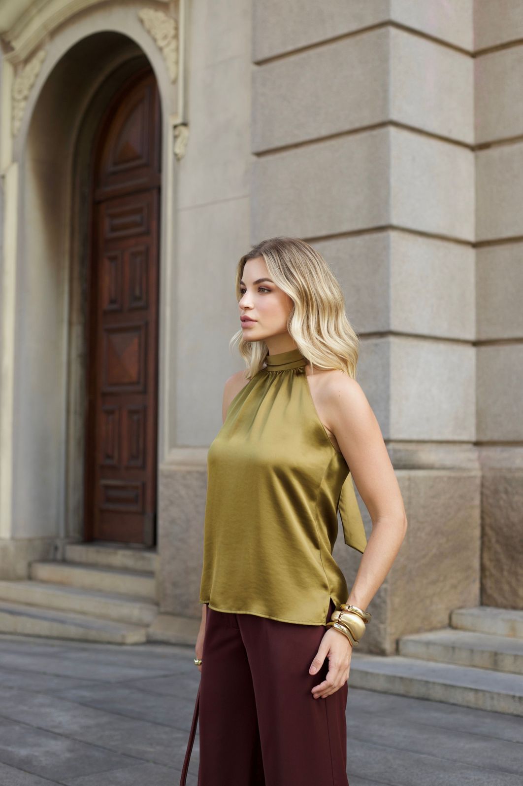 Regata Acetinada Gola Laço - Doce Flor