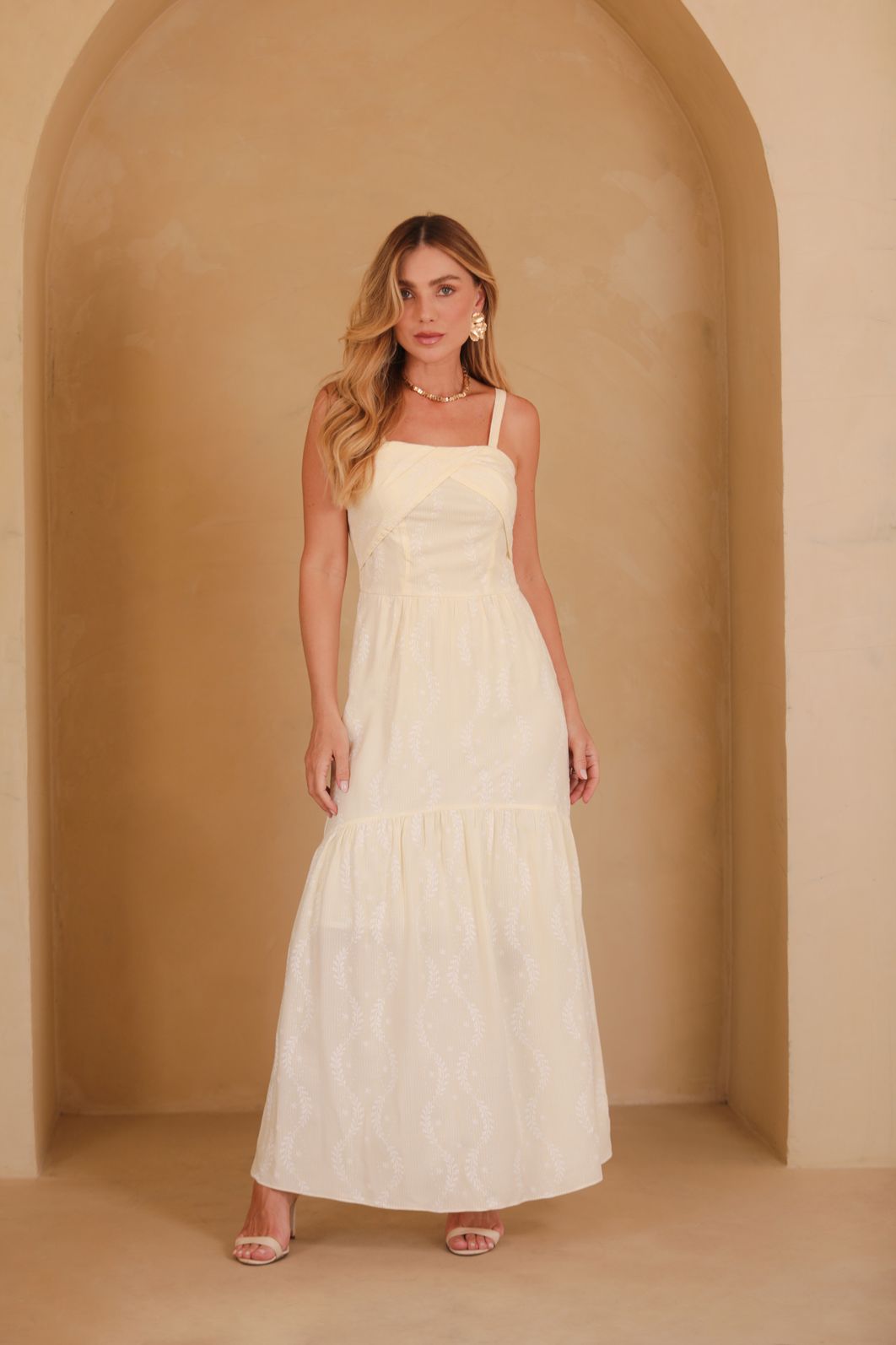 Vestido Longo Listrado Floral - Donna Ritz Vestido Longo Listrado Floral - Donna Ritz