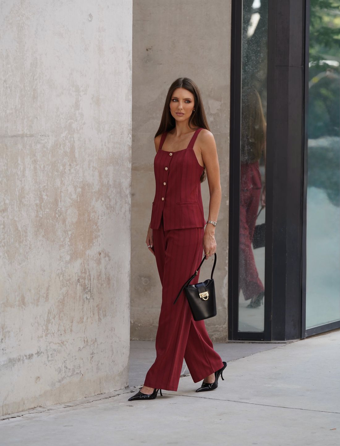 Calça Reta Alfaiataria Risca de Giz - Doce Flor