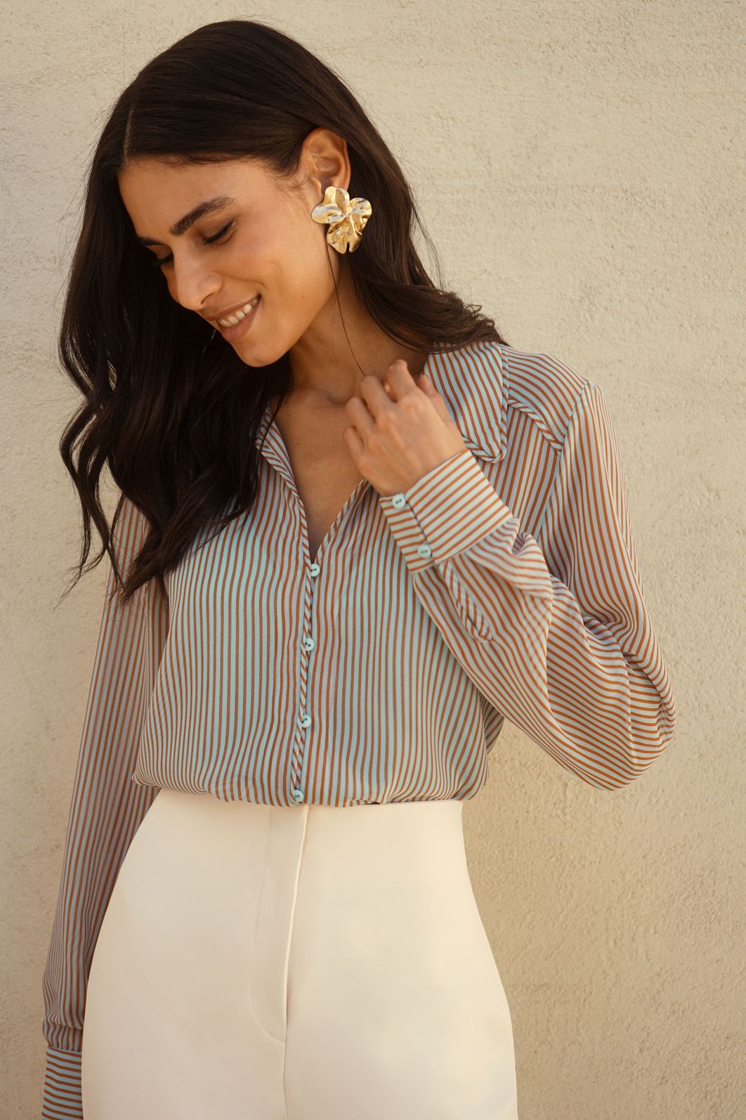 Camisa Chiffon Listras - Donna Ritz Camisa Chiffon Listras - Donna Ritz