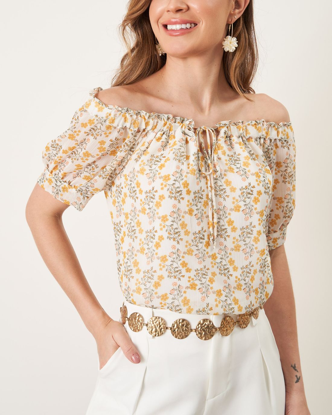 Blusa Ombro a Ombro Estampa Floral - Milalai