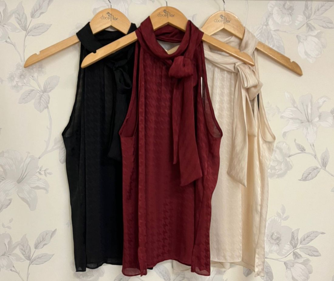 Regata Gola Laço Pied Poule - Doce Flor