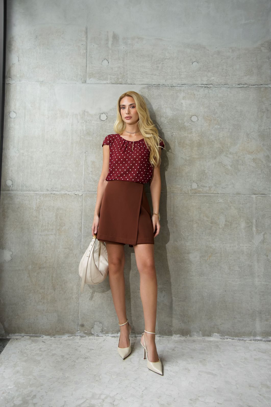 Blusa Crepe Poás Com Pregas - Doce Flor Blusa Crepe Poás Com Pregas - Doce Flor