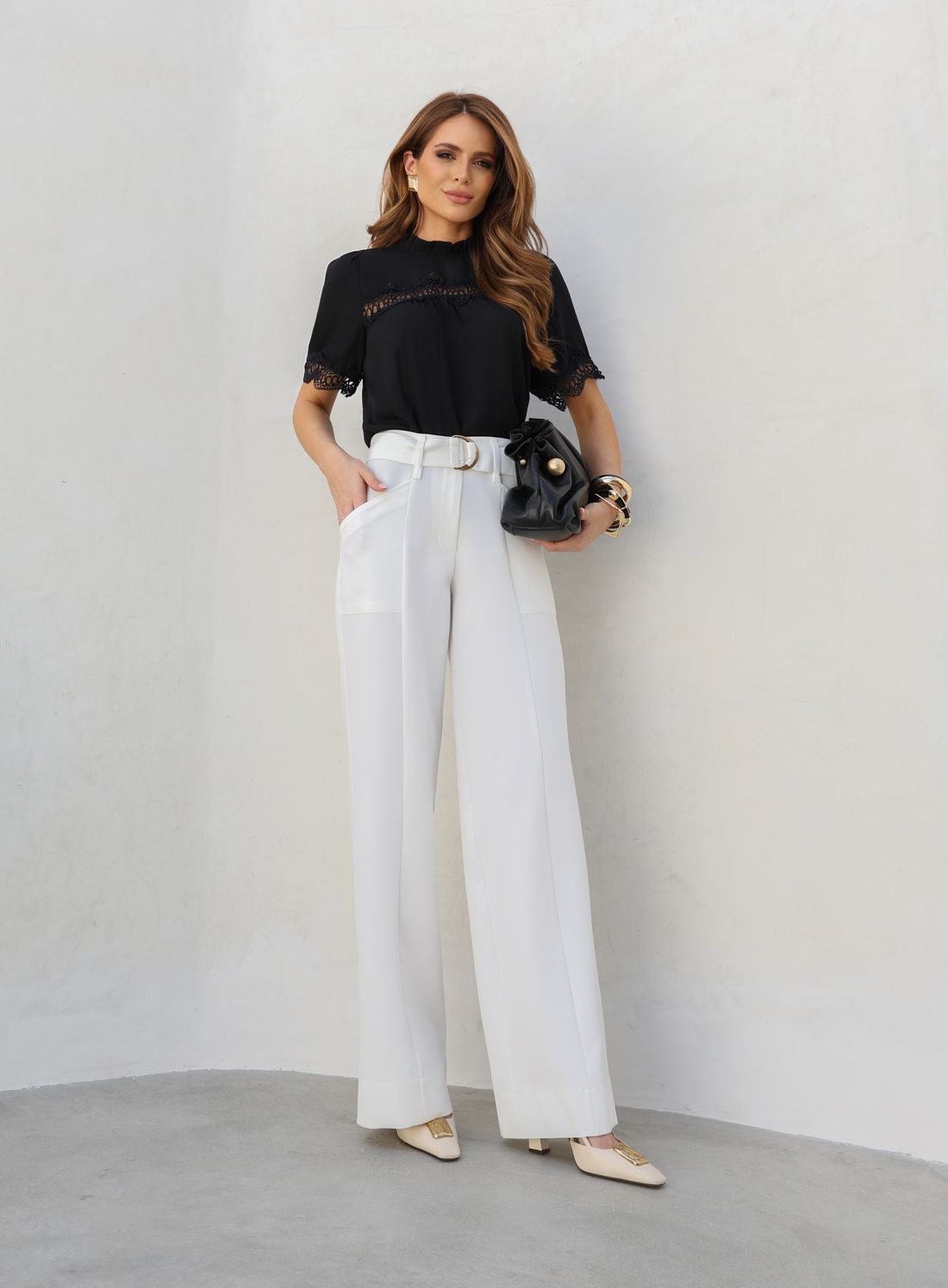 Calça Alfaiataria Wide Leg Com Cinto - Doce Flor